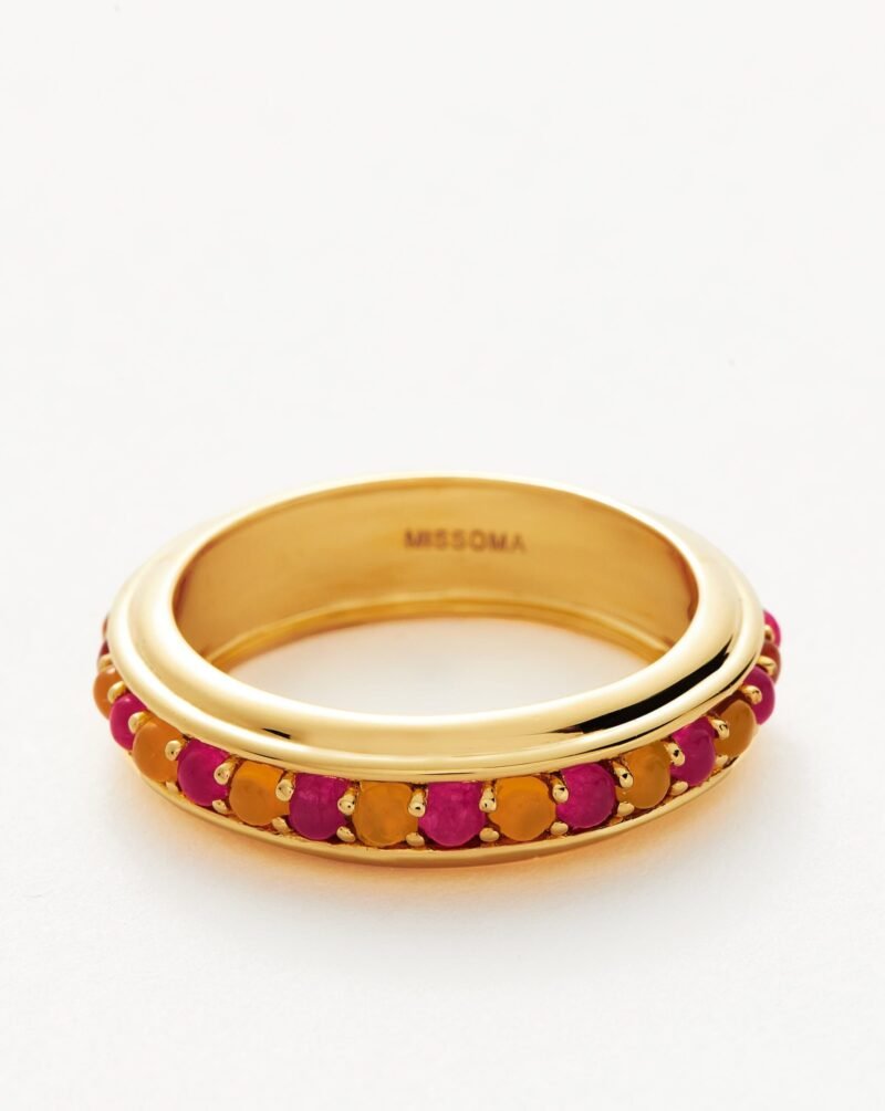 Hot Rox Gemstone Stacking Ring | 18ct Gold Vermeil/Pink Quartz & Peach Chalcedony