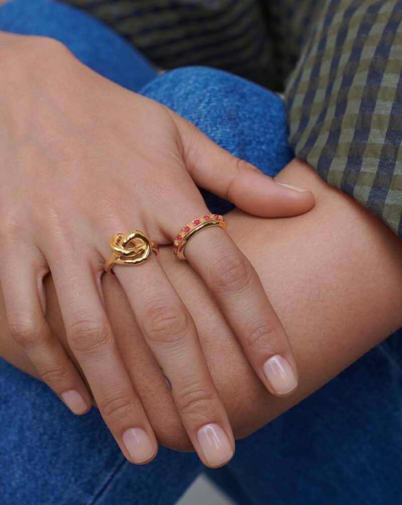 Hot Rox Gemstone Stacking Ring | 18ct Gold Vermeil/Pink Quartz & Peach Chalcedony