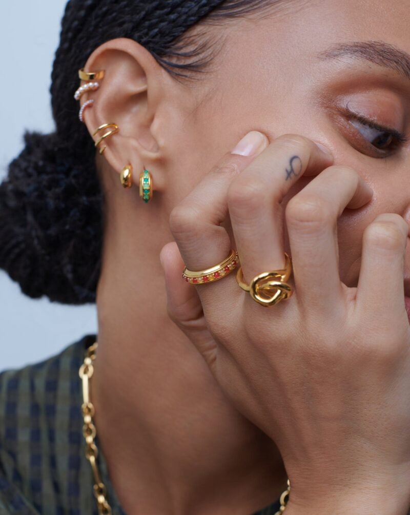 Hot Rox Gemstone Stacking Ring | 18ct Gold Vermeil/Pink Quartz & Peach Chalcedony