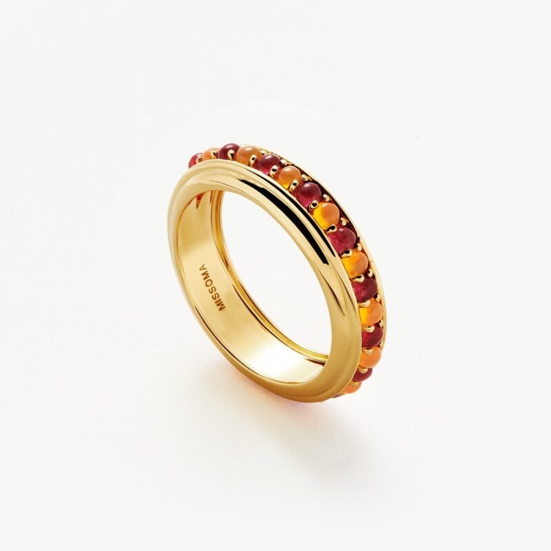 Hot Rox Gemstone Stacking Ring | 18ct Gold Vermeil/Pink Quartz & Peach Chalcedony
