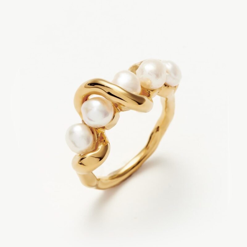 Molten Pearl Twisted Stacking Ring | 18ct Gold Vermeil/Pearl
